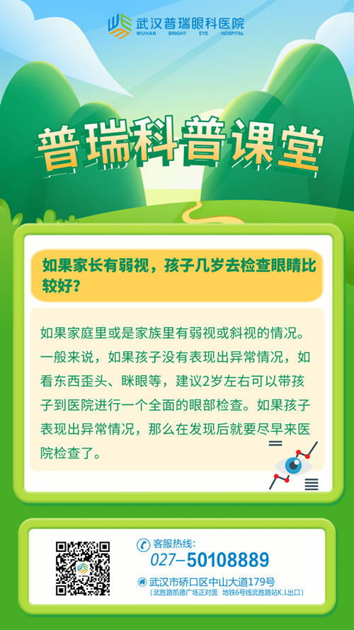 武汉普瑞眼科医院：家长有弱视孩子几岁去检查眼睛比好？