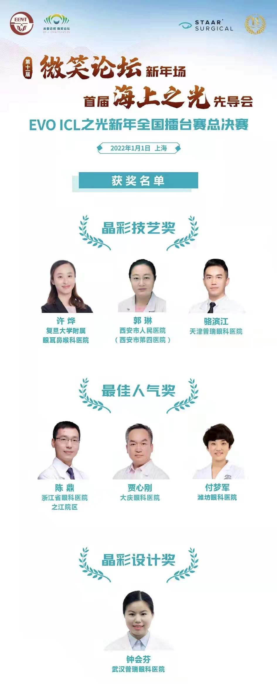 武汉普瑞眼科钟会芬获第十一届微笑论坛“晶彩设计奖”